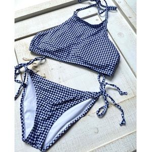 Blue Checked Halter Bikini Set